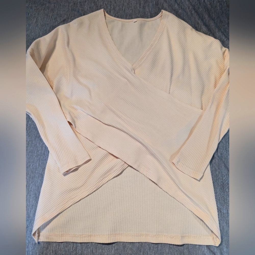 Cream V-Neck Wrap Top